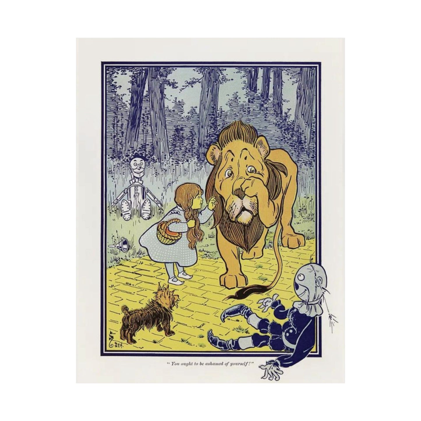 Vintage Dorothy Meets Cowardly Lion Wizard of Oz Print - 1900 L. Frank Baum Classic - William Denslow Illustration Poster
