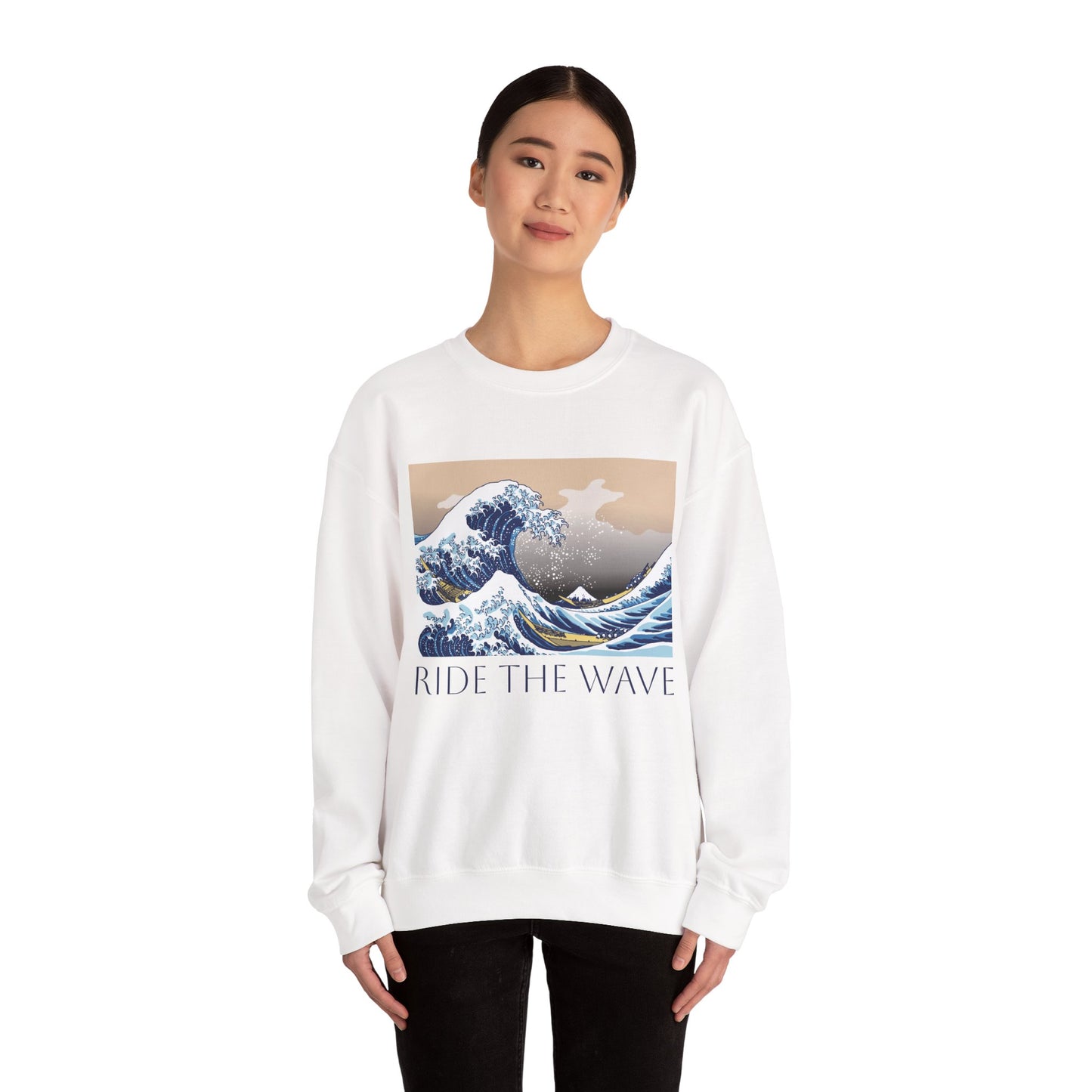 Ride the Wave Hoodie, Vintage Japanese Art 'The Great Wave' Design, Motivational Streetwear, Cozy Heavy Blend Sweatshirt