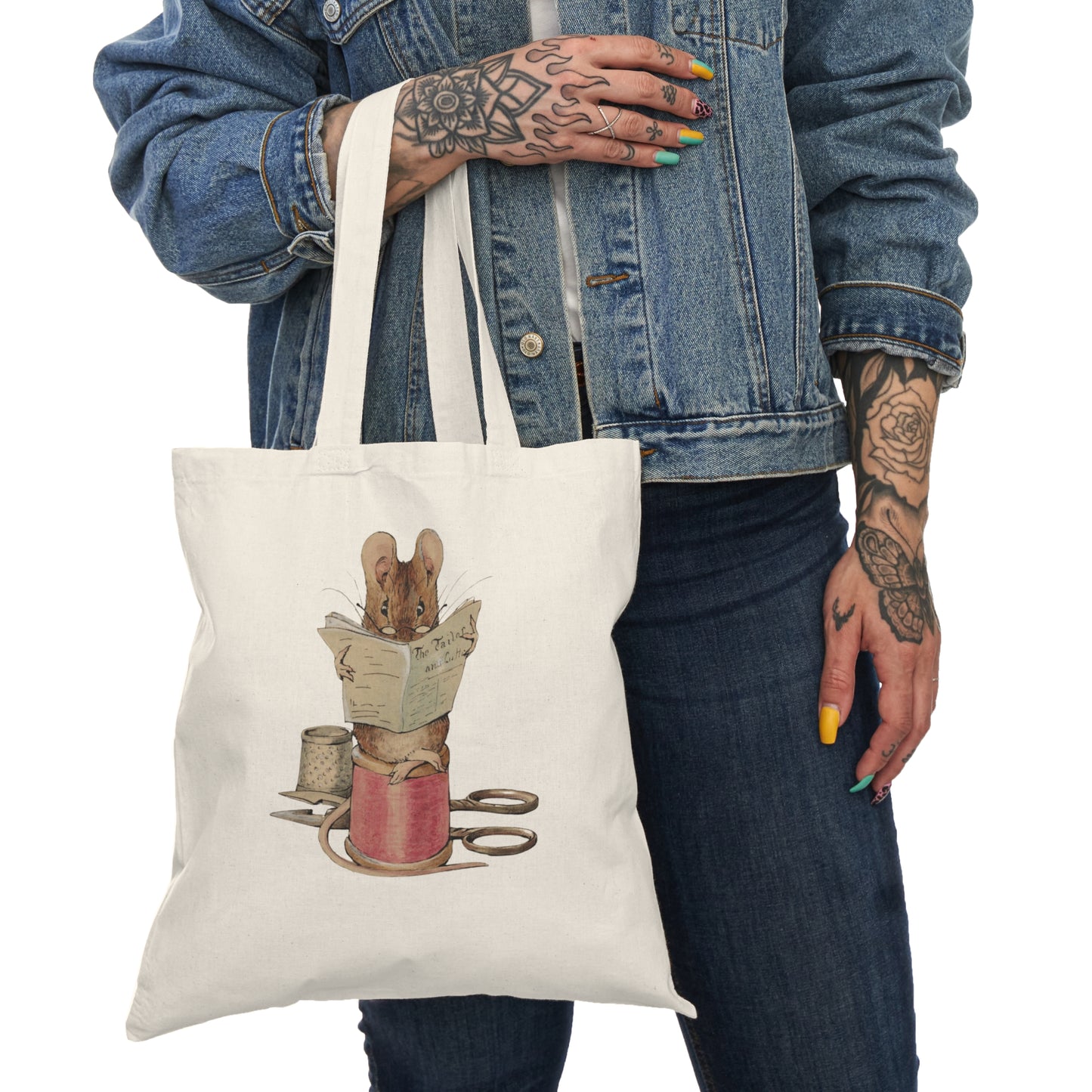 Cotton Tote Bag, Cute Tailor Mouse, Eco Friendly Literary Tote with Classic Art