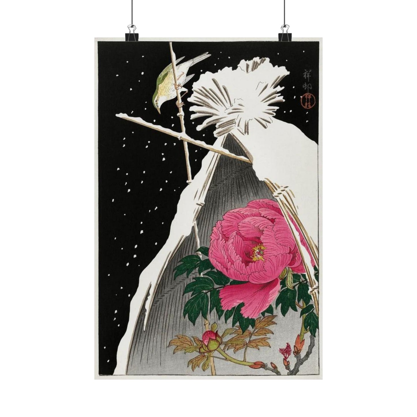 Japanese Art Print - Ohara Koson Siberian Bluechat and Peony Poster - Nature and Culture Wall Decor