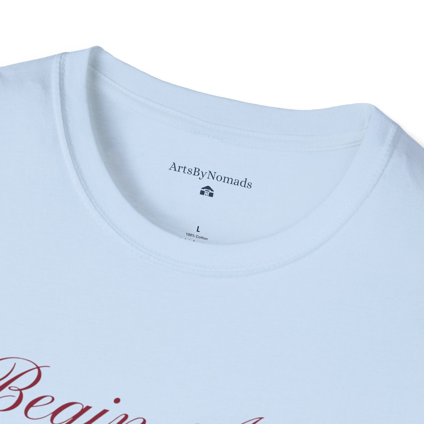 Begin Again Unisex Softstyle T-Shirt, Lyrics Attire, Minimalist Red Handwriting Font Tee, Elegant Tee, Statement Print Shirt