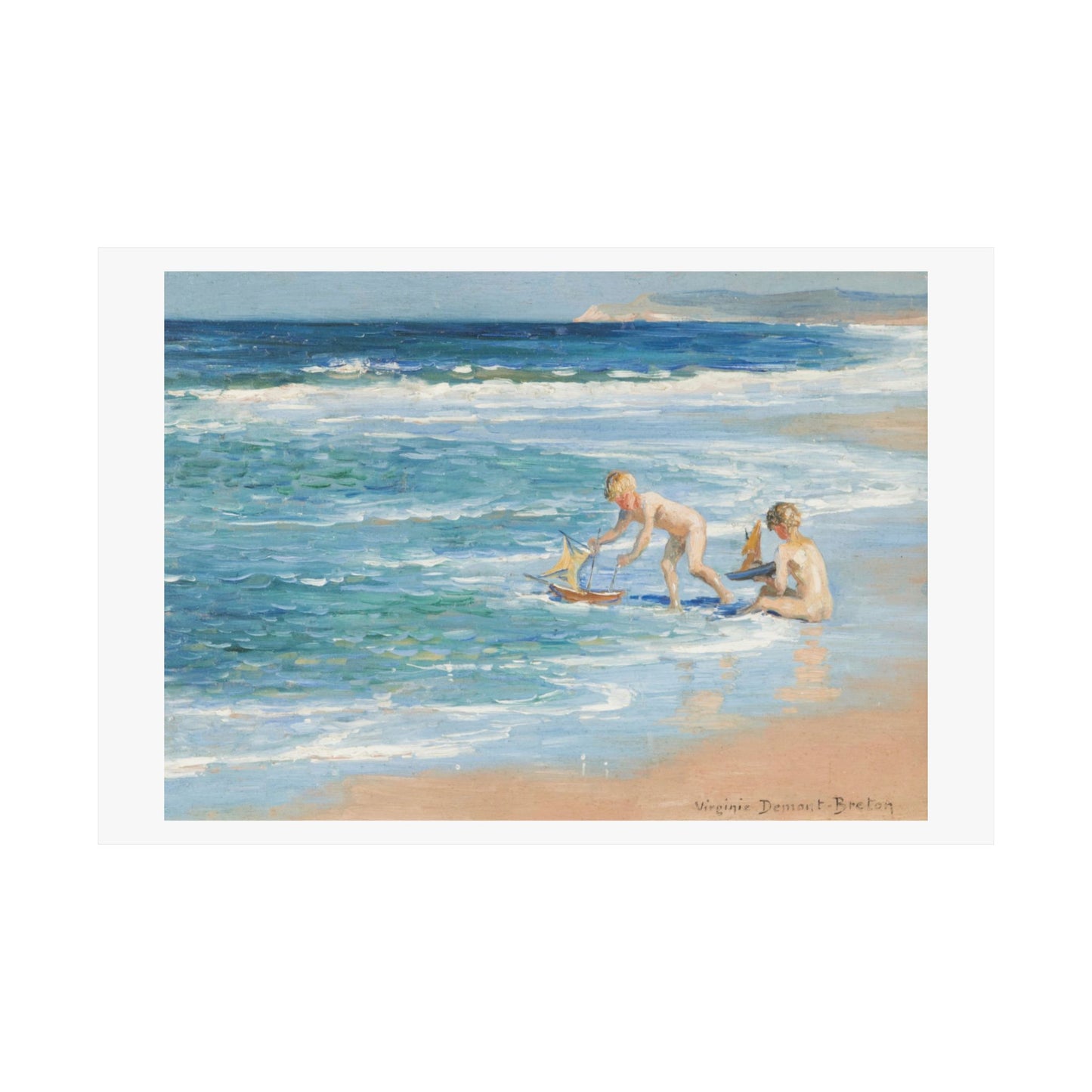 Virginie Demont Breton The Little Boats Print - Enhanced Resolution Beach Scene Poster - Childrens Maritime Adventures - Rare Art Find