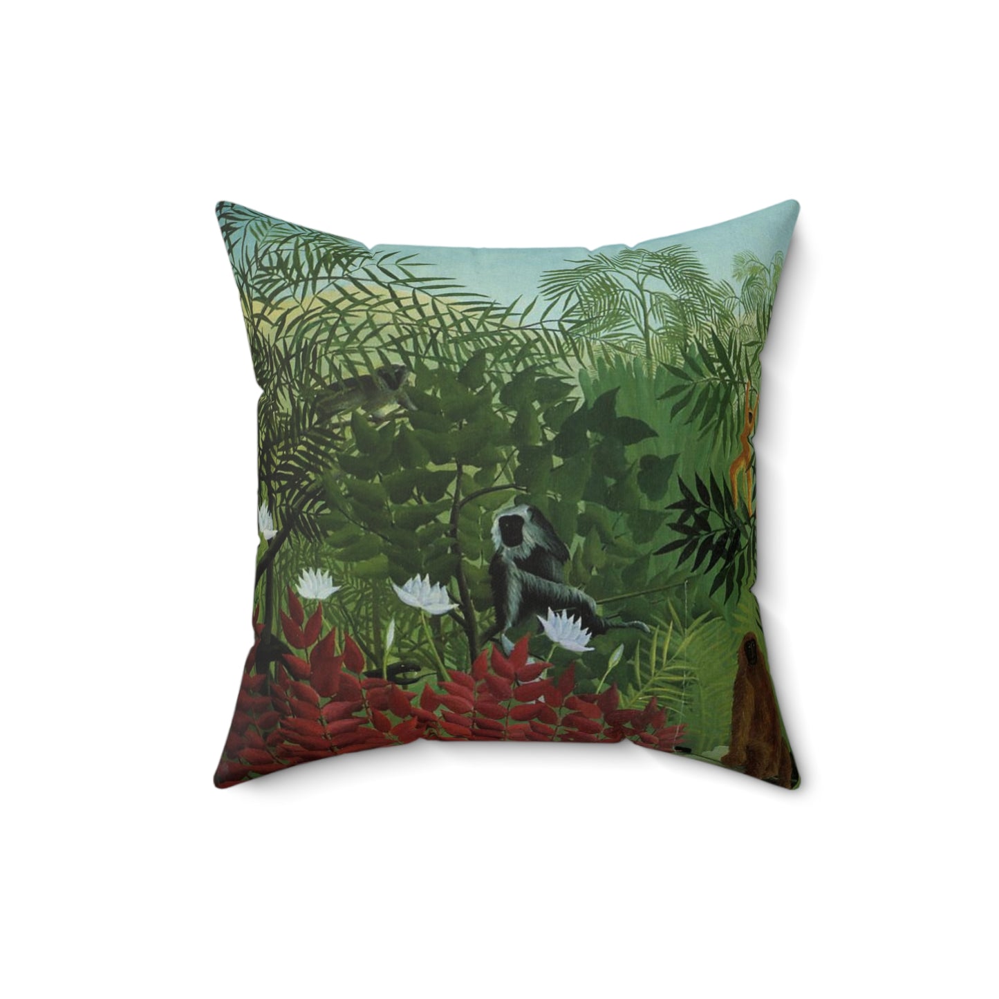Tropical Forest Pillow with Apes and Snake by Henri Rousseau, Art Lover's Home Decor, Artistic Square Throw Pillow, Perfect Decor Gift