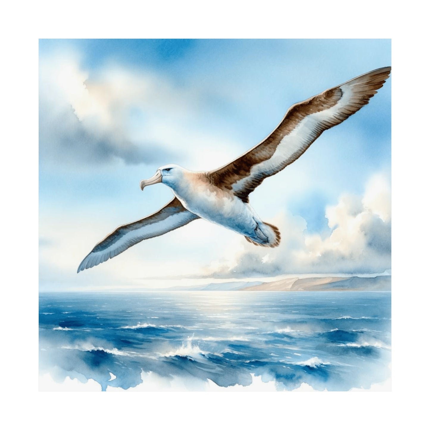 Albatross Over Waves Art Print, Digital Illustration in Watercolor style Poster, Perfect Gift for Bird and Sea Lovers