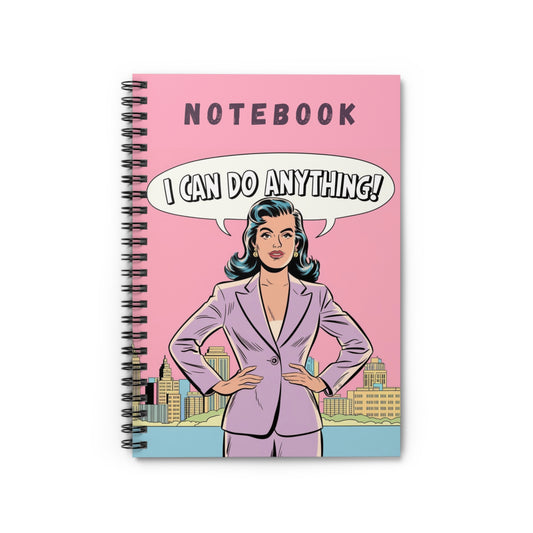 Boss Lady Spiral Notebook, Retro Power Pose I Can Do Anything, Perfect Gift for Ambitious Women, Feminist Stationery