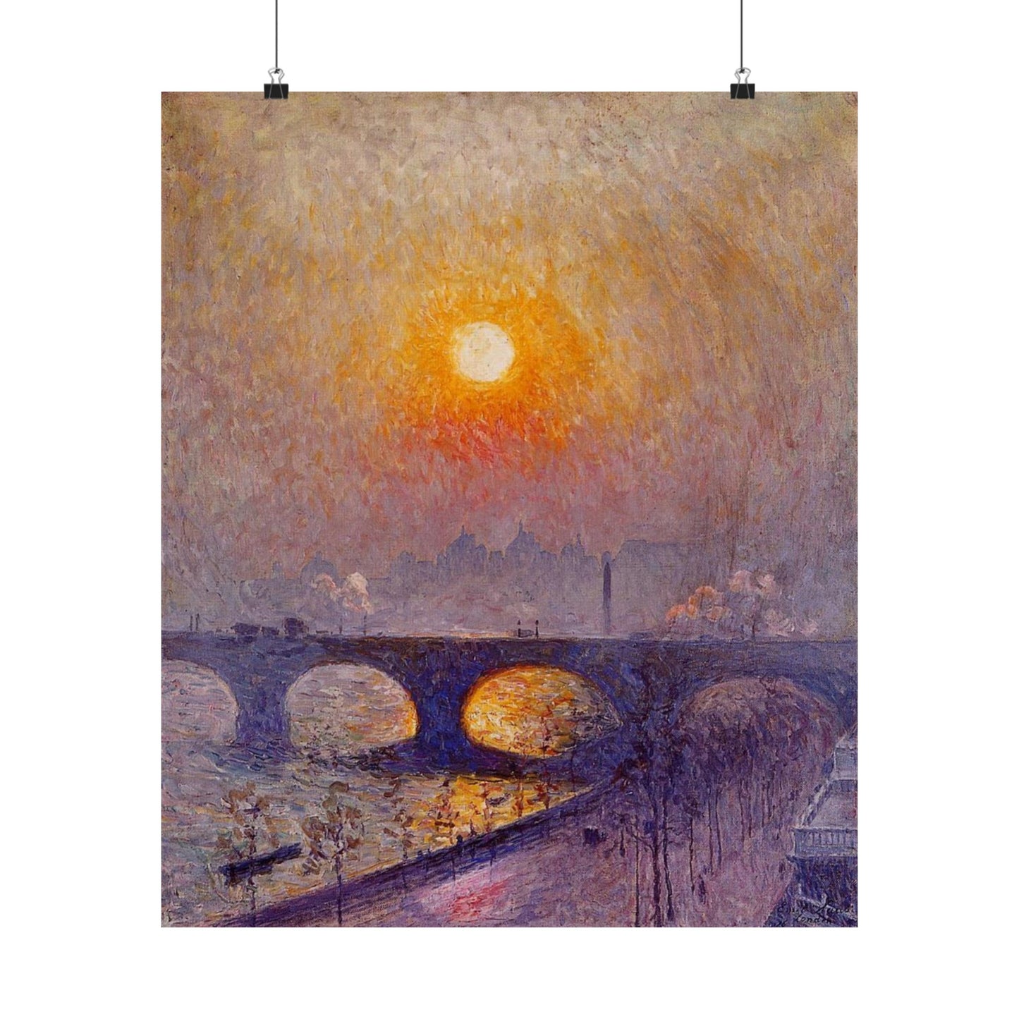Emile Claus Sunset over Waterloo Bridge Print, Luminism Style Cloudscape Poster, Wall Art Gift