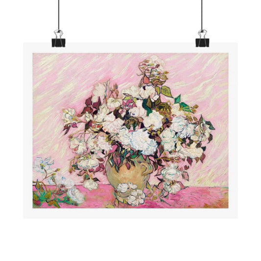 Vincent Van Gogh's Pink Roses Print - 1890 Classic Artwork Reimagined - Modern Pink Floral Wall Art