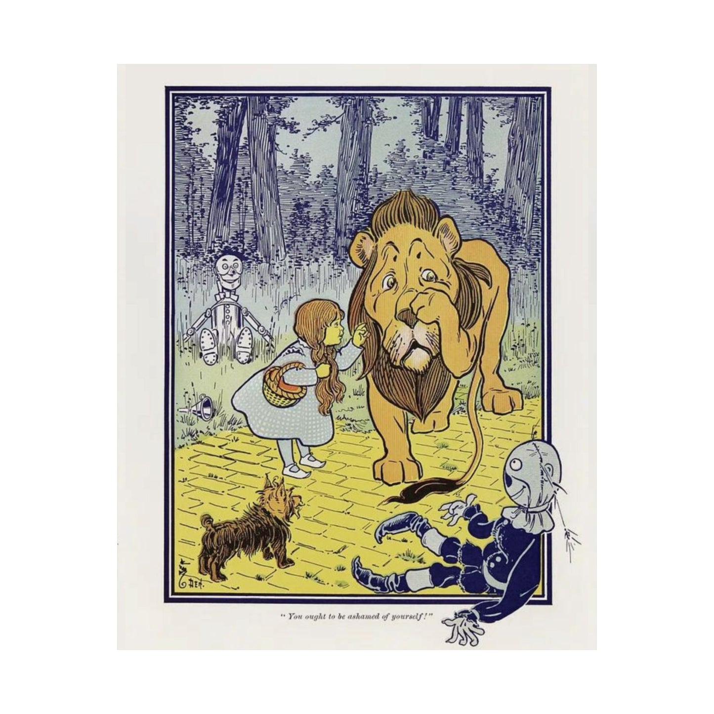 Vintage Dorothy Meets Cowardly Lion Wizard of Oz Print - 1900 L. Frank Baum Classic - William Denslow Illustration Poster
