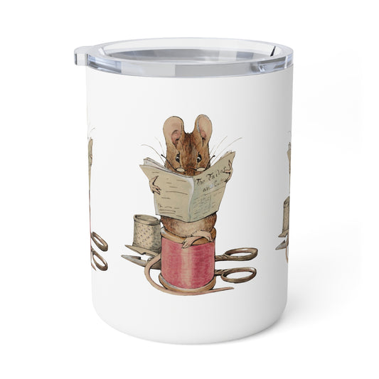 Cute Mug, Tailor Mouse illustration, Insulated Coffee and Tea Cup 10oz