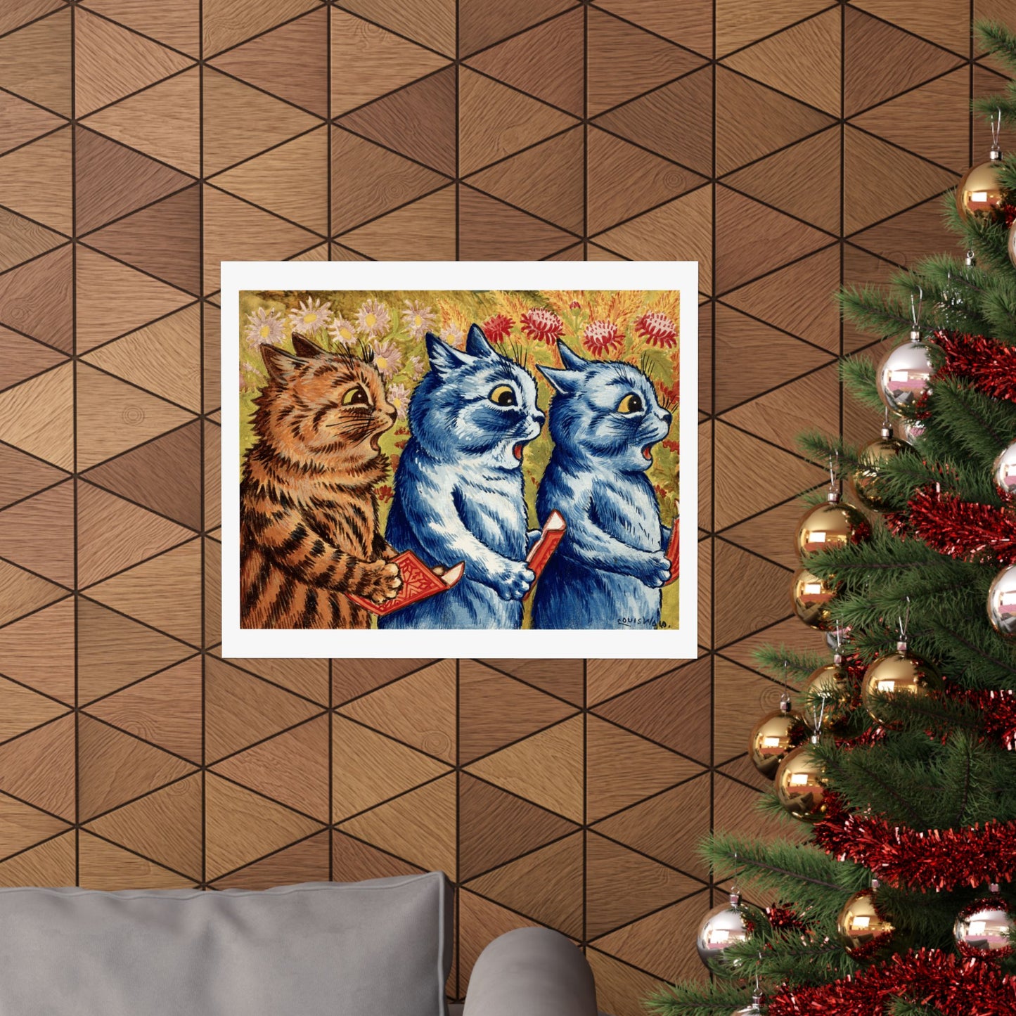 Louis Wain Three Cats Singing Poster, Charming Cat Wall Art, Perfect Cute Home, Kids Room and Dorm Decor Gift