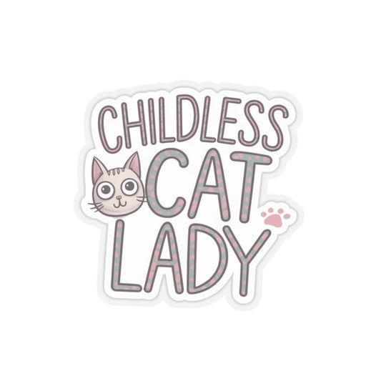 Sticker, Childless Cat Lady, Cute Kitten Face on Pink, Cheeky Chic Girl Power Decal, Laptop and Water Bottle Decor, Best Gift for Friends