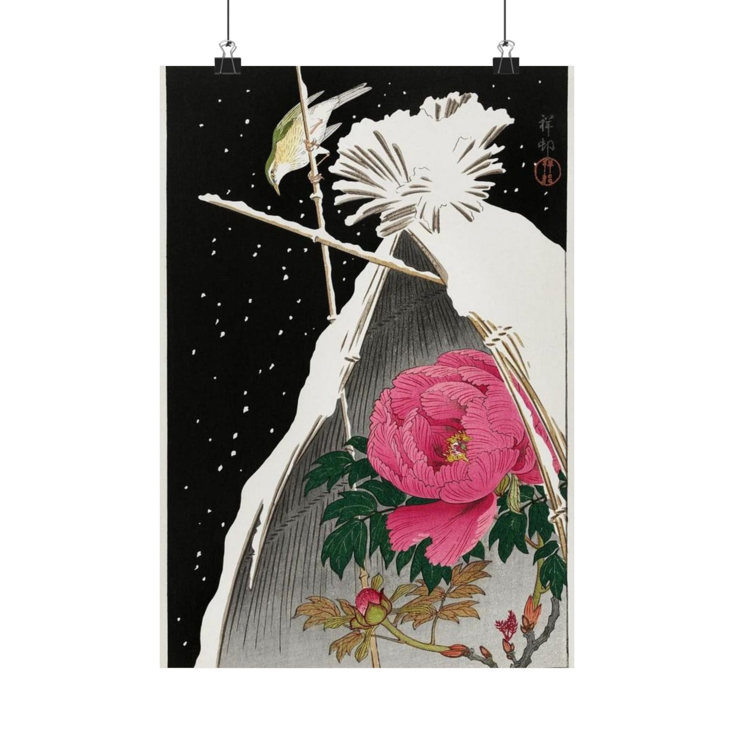 Japanese Art Print - Ohara Koson Siberian Bluechat and Peony Poster - Nature and Culture Wall Decor