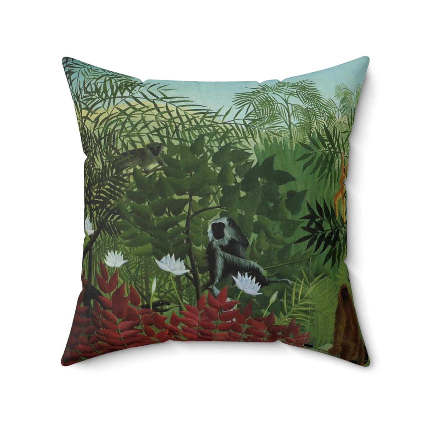 Tropical Forest Pillow with Apes and Snake by Henri Rousseau, Art Lover's Home Decor, Artistic Square Throw Pillow, Perfect Decor Gift