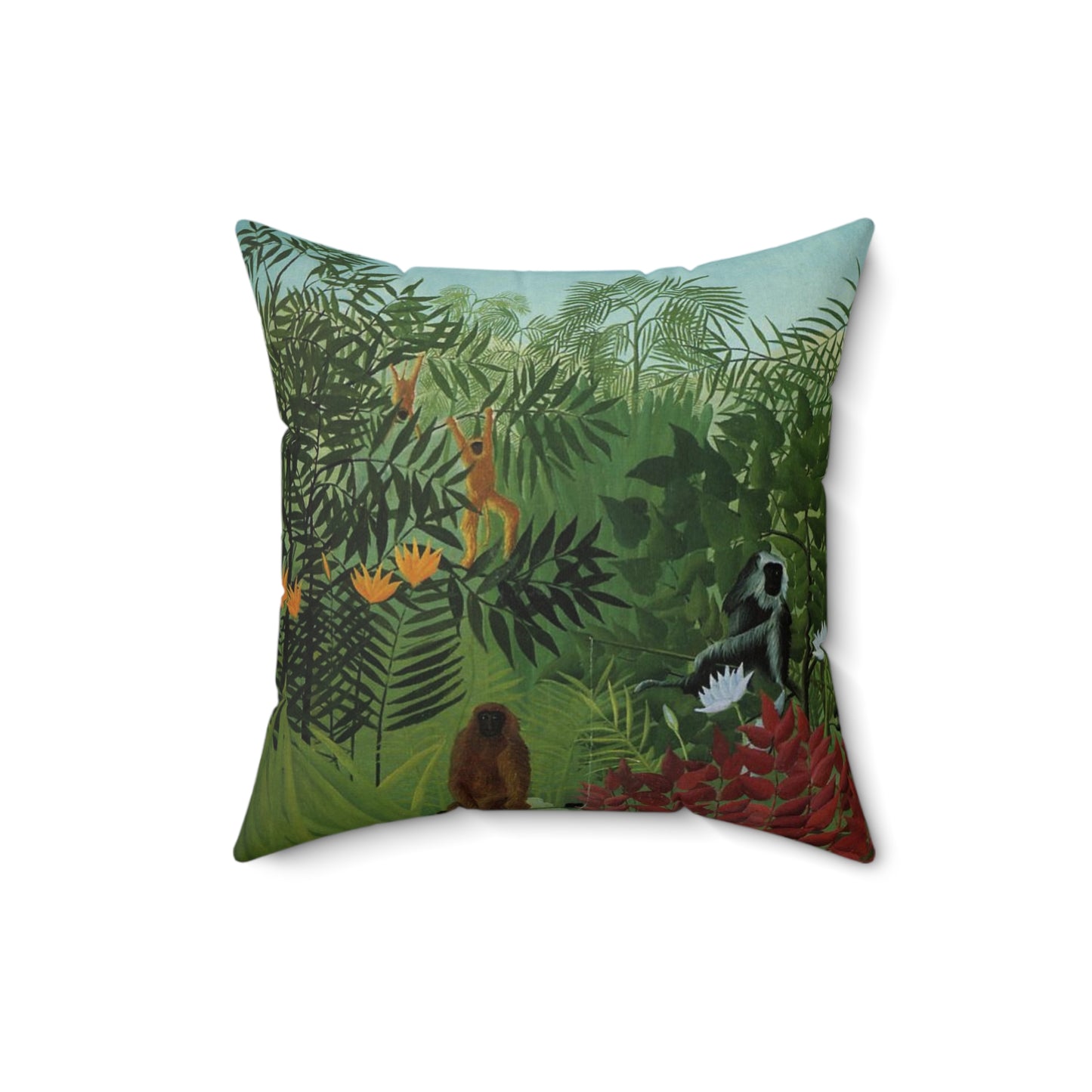 Tropical Forest Pillow with Apes and Snake by Henri Rousseau, Art Lover's Home Decor, Artistic Square Throw Pillow, Perfect Decor Gift