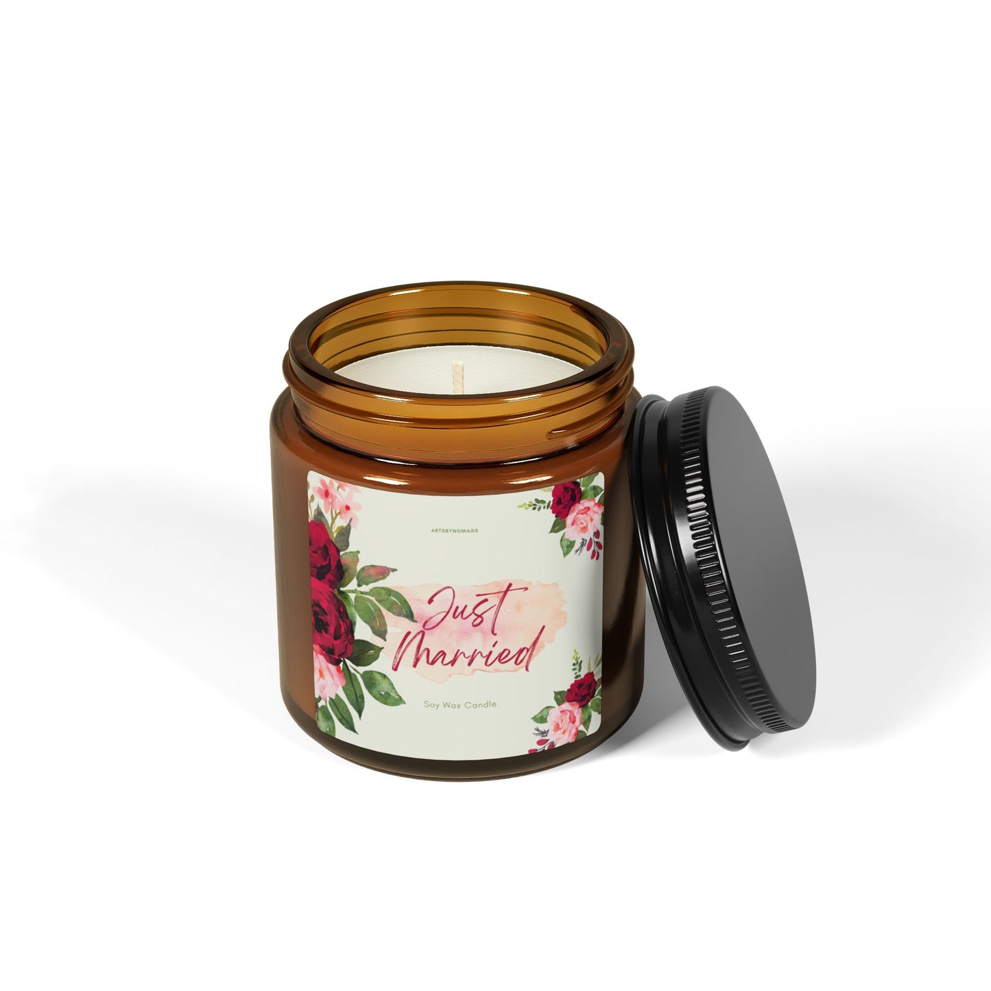 Soy Candle, Just Married Eco-Friendly Scented Candle, Gift for Bride or Groom, Wedding Home Decor, Natural Wax Candle, Amber Jar