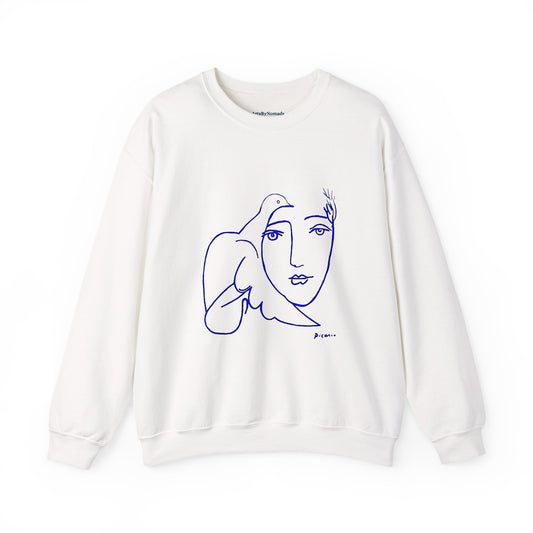 Picasso's Dove Sketch Sweatshirt, Abstract Face Line Art, Unisex Crewneck, Famous, Comfort Colors, Warm Apparel, Unique Style