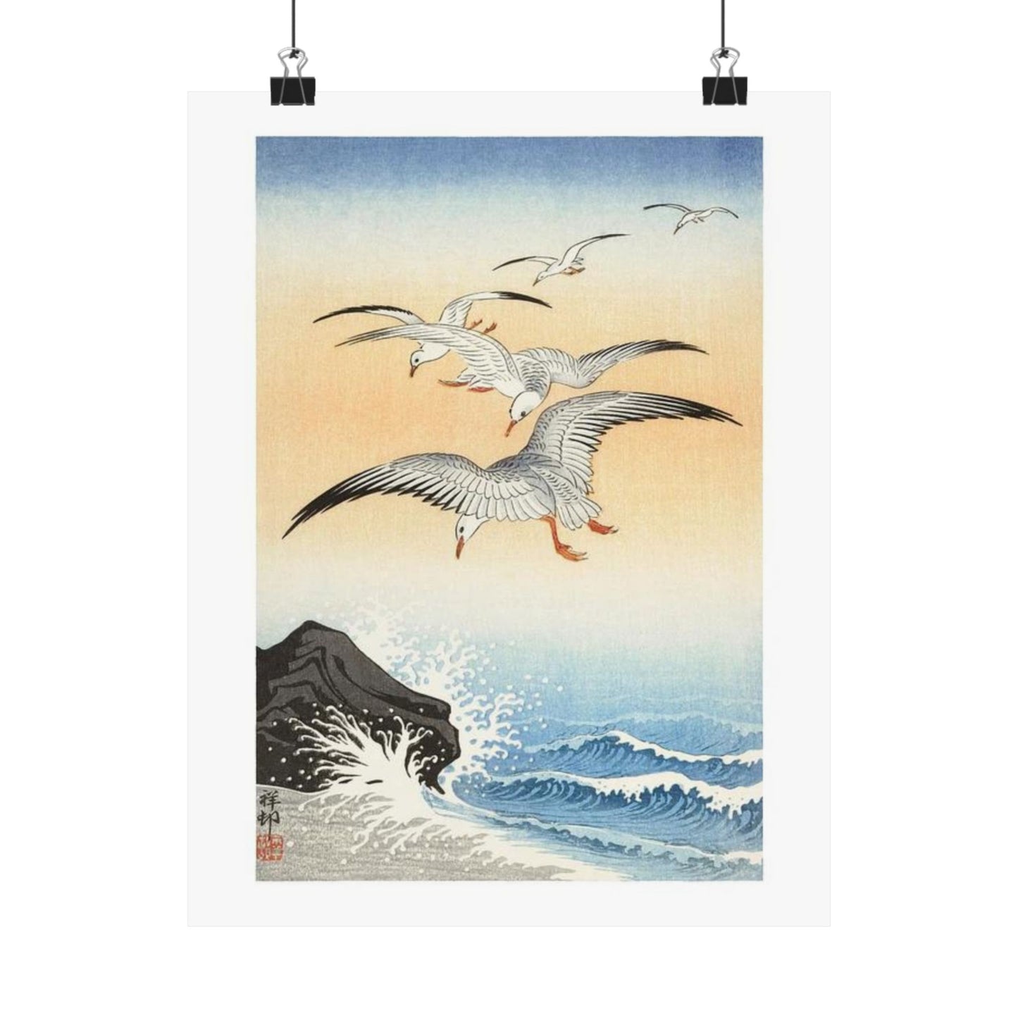 Japanese Art Print - Ohara Koson Five Seagulls Above Turbulent Sea - Nature Art Poster - Ideal Home Decor Gift