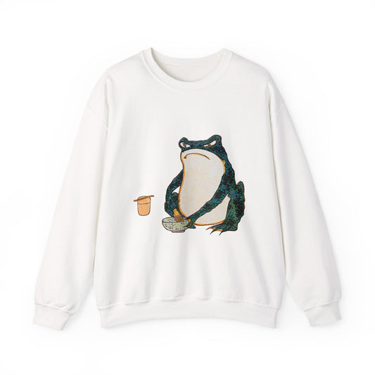 Matcha Frog Art Print on Unisex Heavy Blend Crewneck Sweatshirt, Cozy Gift for Japanese Art and Matcha Lovers