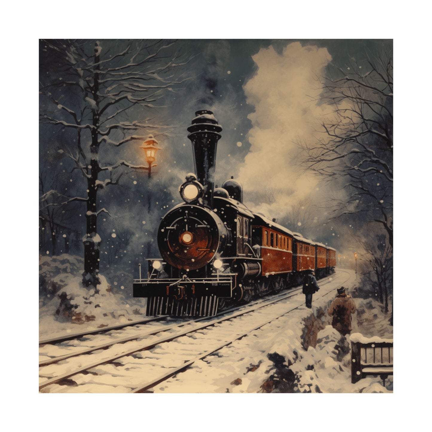 Winter Train Art Print, Polar Express Aesthetic, Inspired by Russian Literature, Romantic Snowy Night Scene, Perfect Christmas Gift