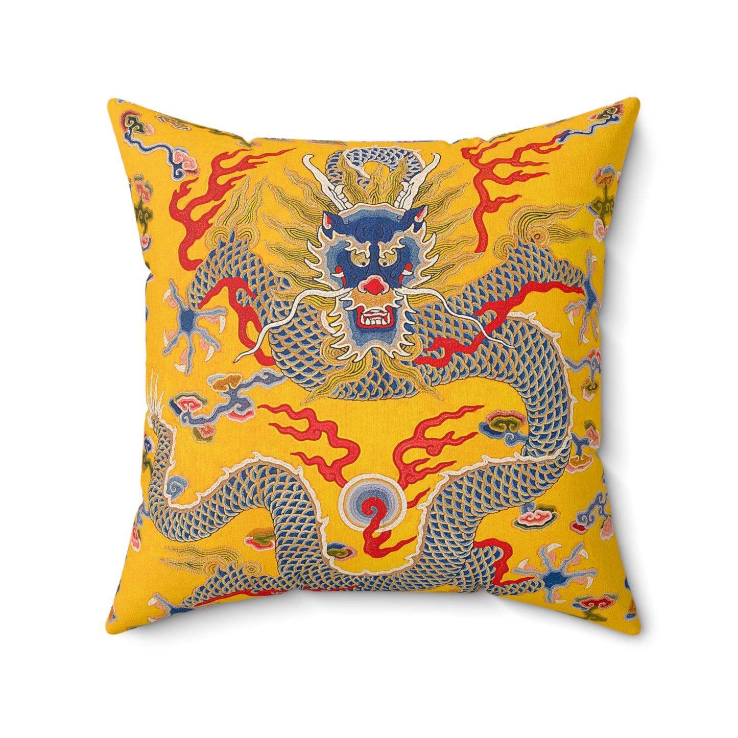 Chinese Dragon Square Pillow, Stylish Yellow Decorative Cushion, Asian Design, Perfect Housewarming Gift