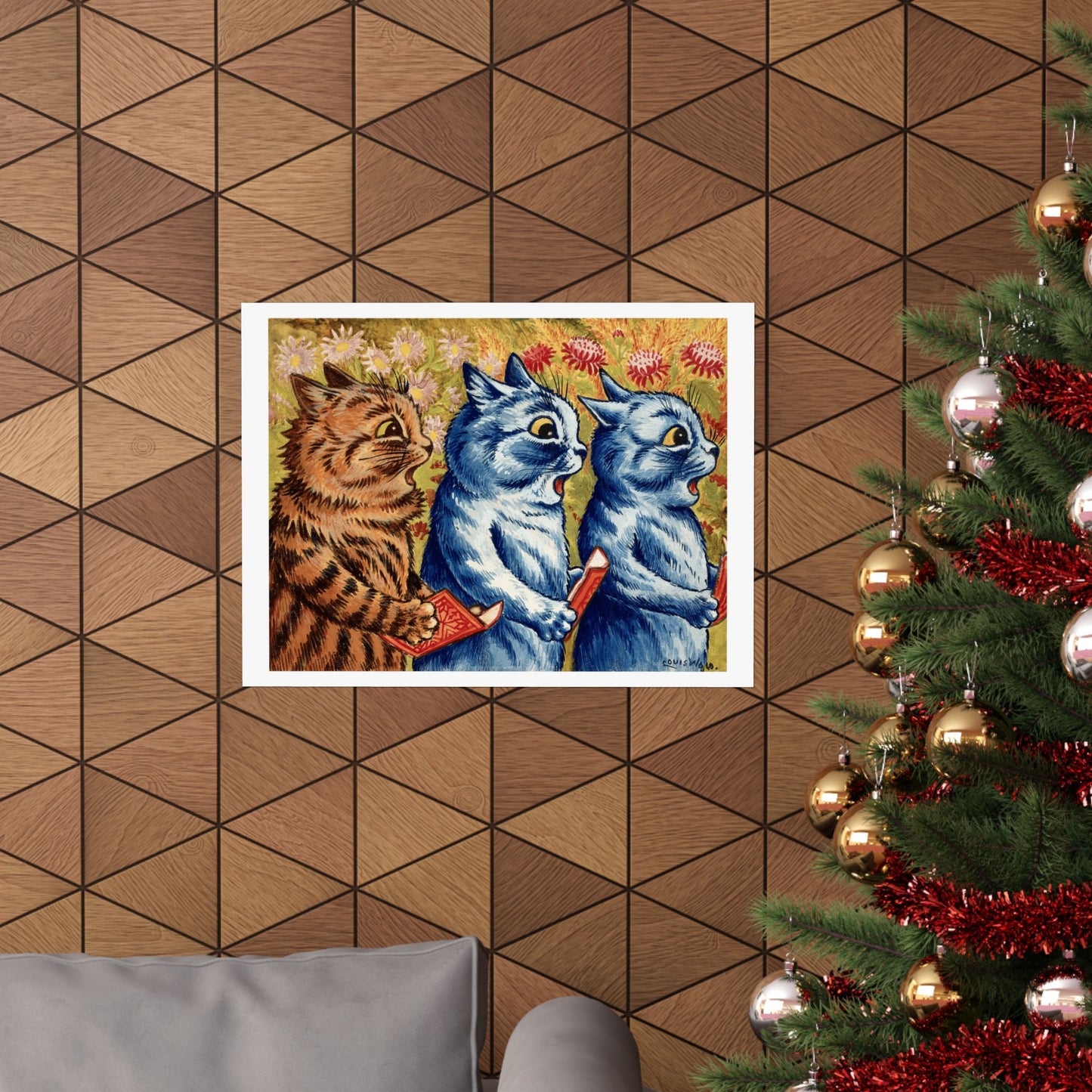 Louis Wain Three Cats Singing Poster, Charming Cat Wall Art, Perfect Cute Home, Kids Room and Dorm Decor Gift