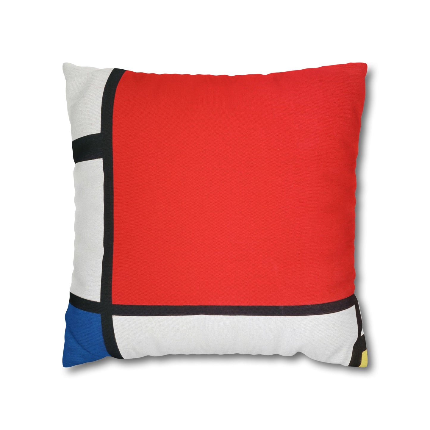 Square Pillowcase, Piet Mondrian Composition with Red Blue Yellow, Abstract Home Decor, Modern Interior, Housewarming Gift, Spun Polyester