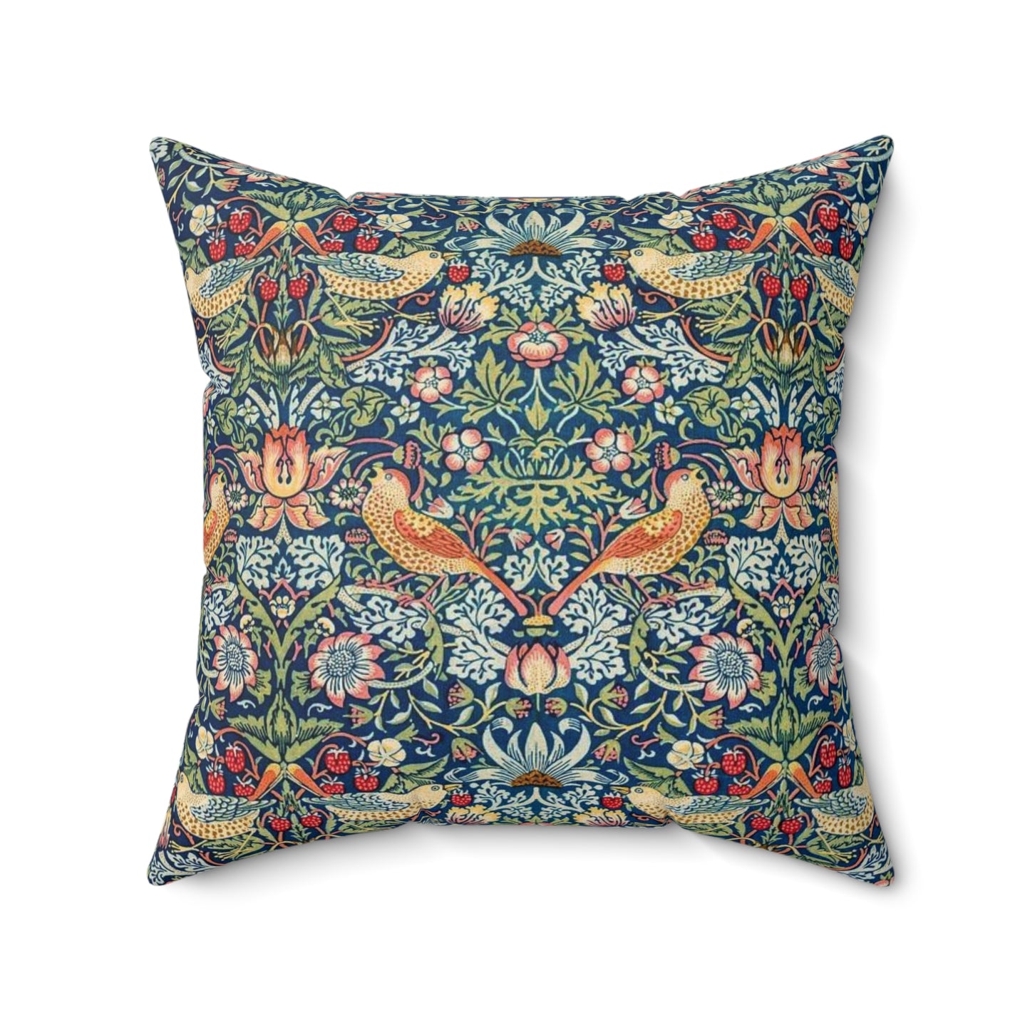 William Morris Strawberry Thief Pillow - Classic Arts and Crafts Design - Decorative Double-Sided Cushion
