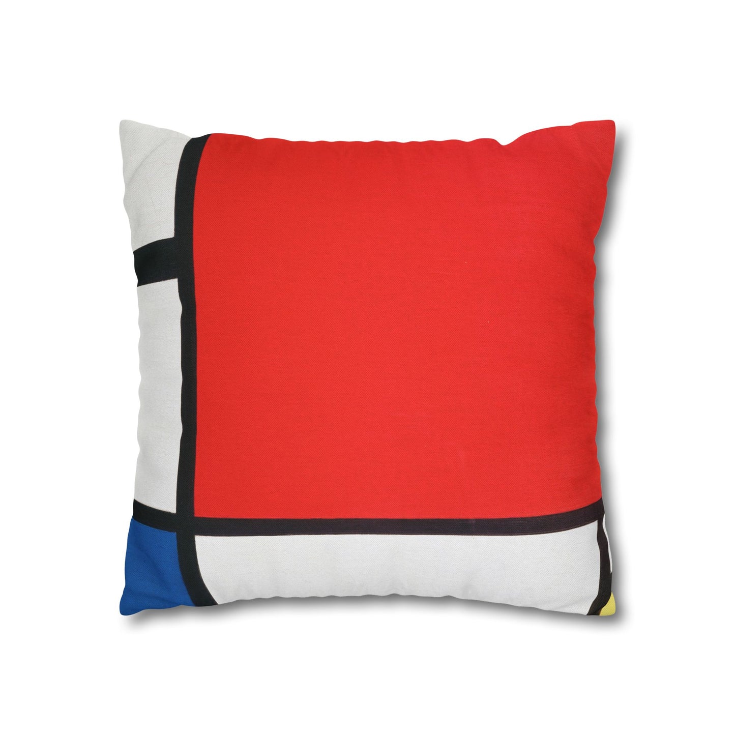 Square Pillowcase, Piet Mondrian Composition with Red Blue Yellow, Abstract Home Decor, Modern Interior, Housewarming Gift, Spun Polyester