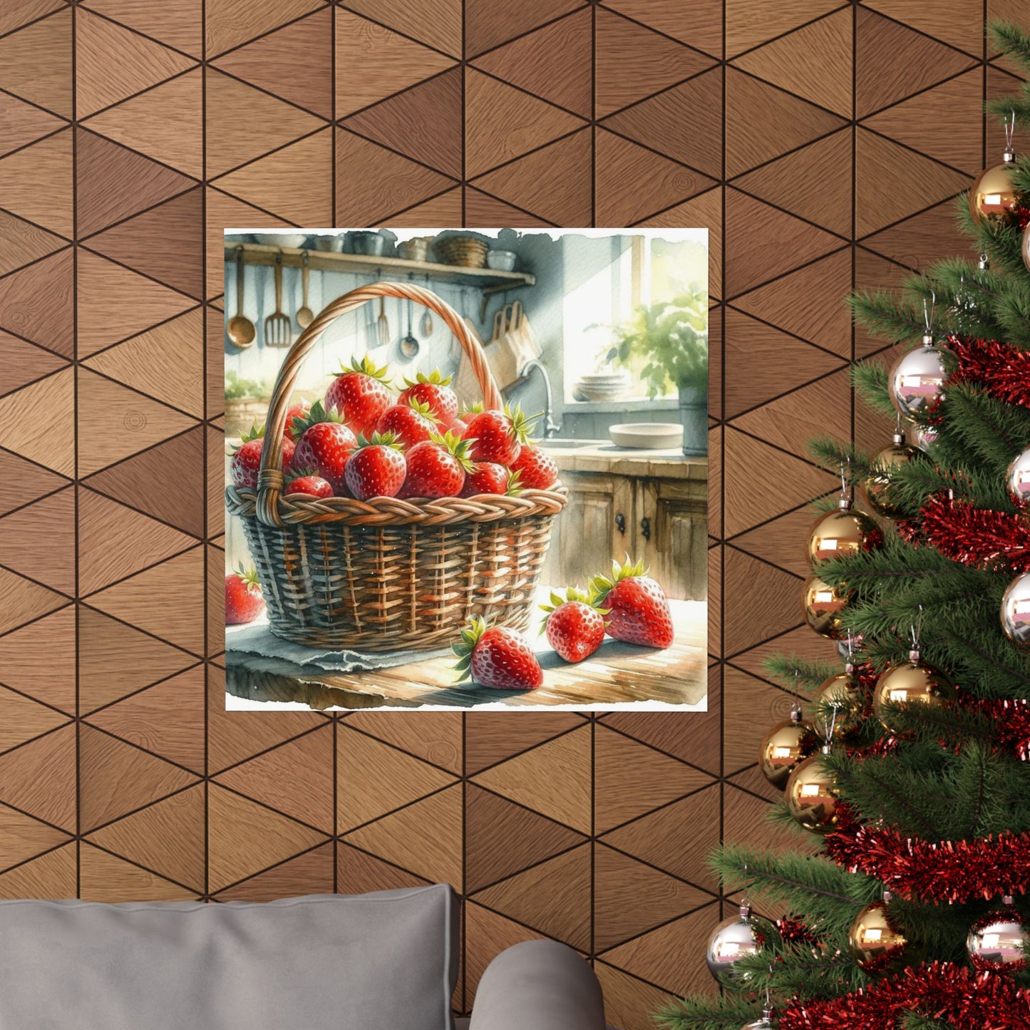 Juicy Strawberries Watercolor Print, Summer Kitchen Wall Art, Vibrant Fruit Basket Poster, Perfect Home Decor