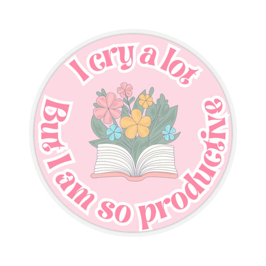 Productive Tears Book Stack Sticker, Soft Pink Vinyl Decal with Flowers, Perfect for School & University Supplies