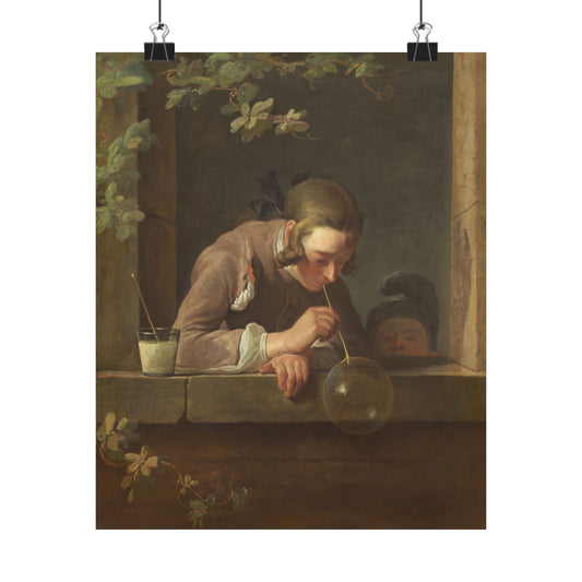 Rococo Art Print, Jean Simeon Chardin's Soap Bubbles Matte Poster, Perfect for Home Decor