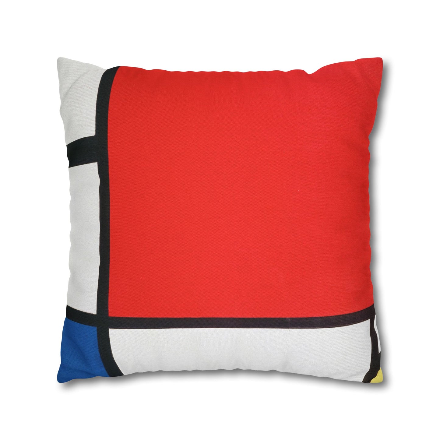 Square Pillowcase, Piet Mondrian Composition with Red Blue Yellow, Abstract Home Decor, Modern Interior, Housewarming Gift, Spun Polyester