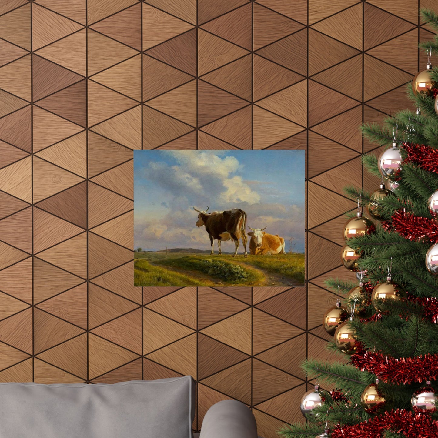 Johan Thomas Lundbye Two Cows in an Open Field Poster - Classic Danish Art for Cozy Home Decor