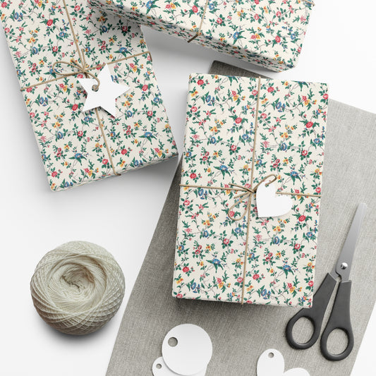 Elegant wildflower gift wrap in soft beige with delicate floral design, eco-friendly wrapping paper for birthdays, weddings, and special occasions.