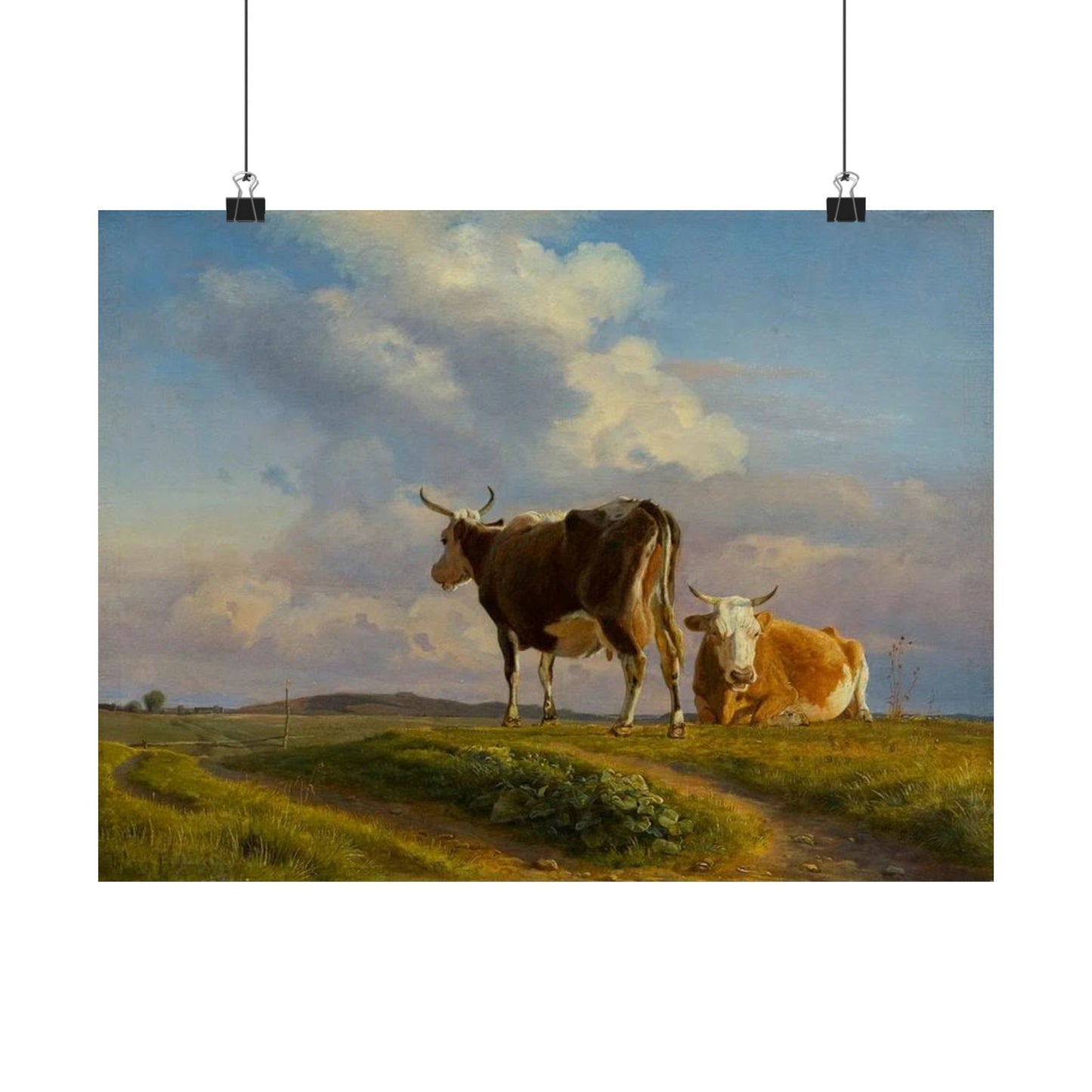 Johan Thomas Lundbye Two Cows in an Open Field Poster - Classic Danish Art for Cozy Home Decor