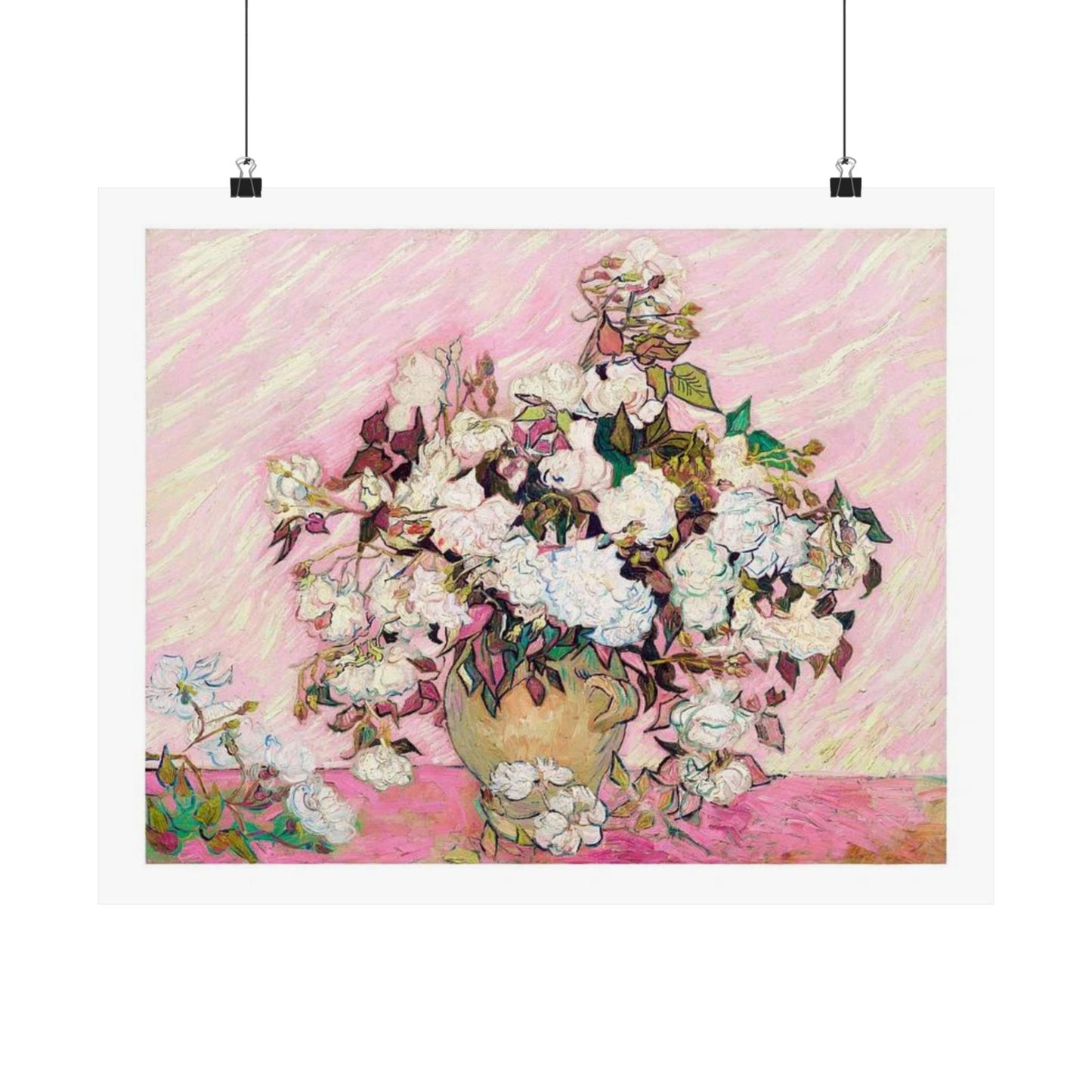 Vincent Van Gogh's Pink Roses Print - 1890 Classic Artwork Reimagined - Modern Pink Floral Wall Art