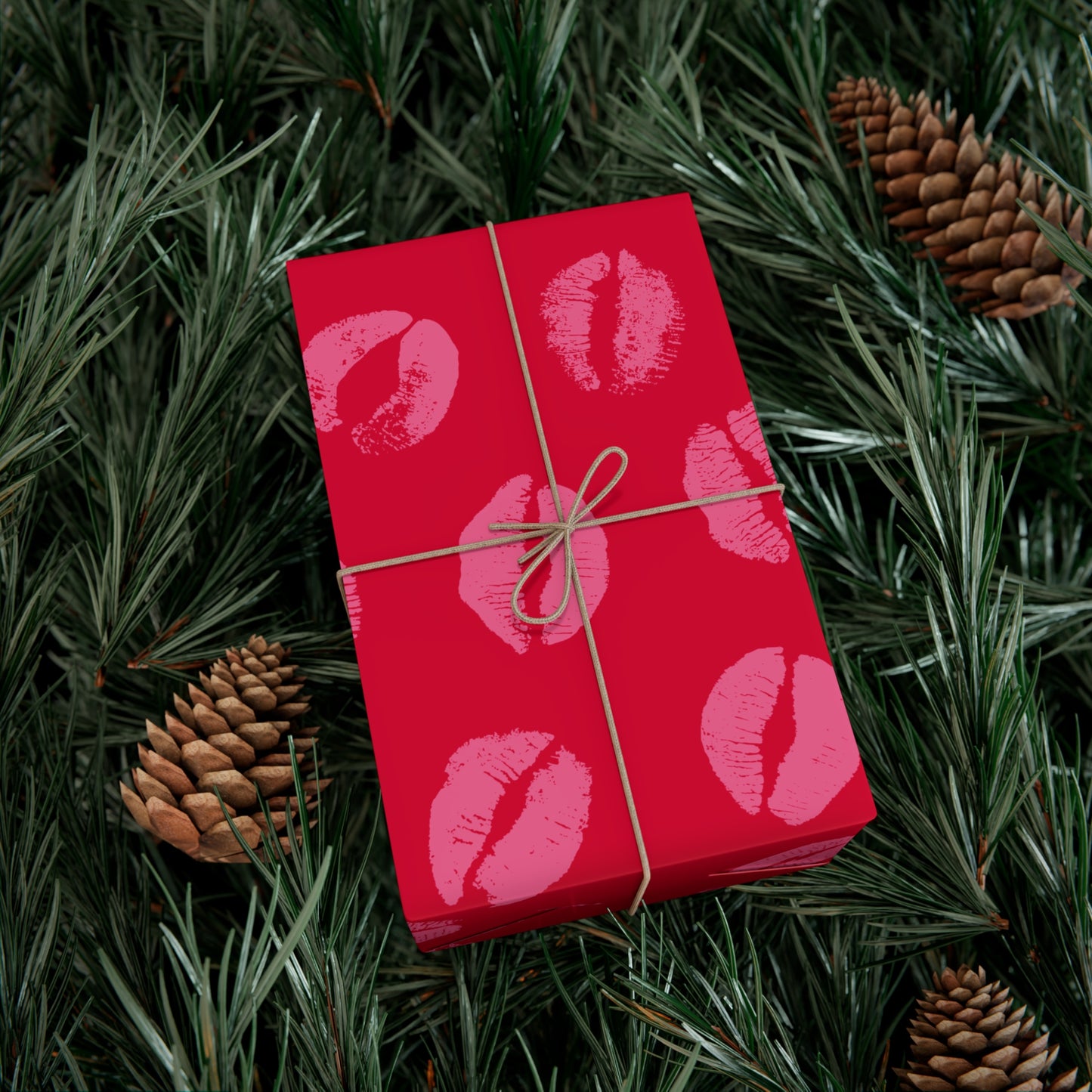 Chic Pink Lipstick Kisses Gift Wrap, Birthday Wrapping Paper, Stylish Red and Pink Design