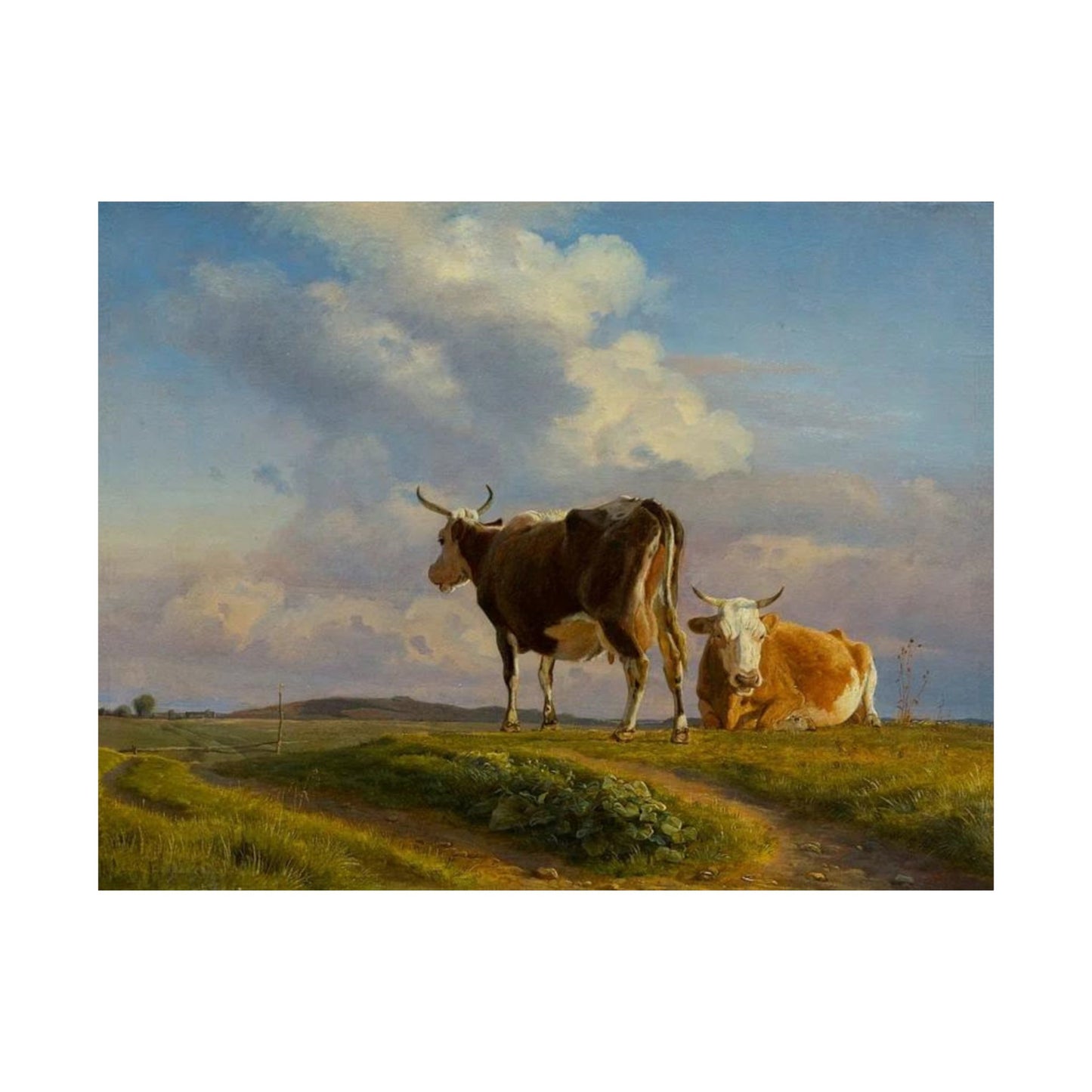 Johan Thomas Lundbye Two Cows in an Open Field Poster - Classic Danish Art for Cozy Home Decor
