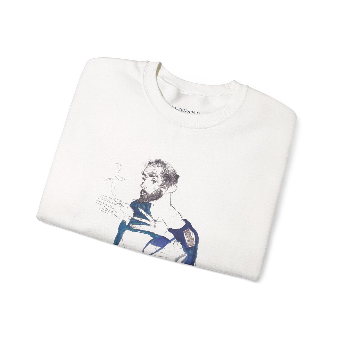 Cozy Minimalist Face Line Art Sweatshirt, Egon Schiele Gustav Klimt Portrait, Unisex Heavy Blend Crewneck Jumper