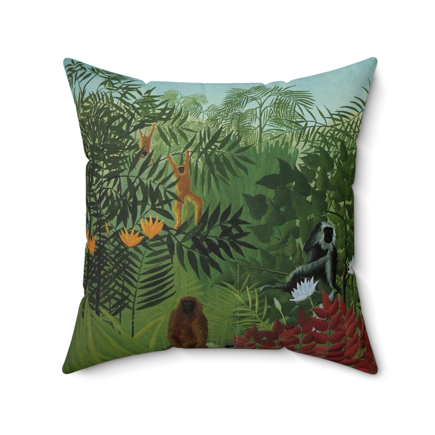 Tropical Forest Pillow with Apes and Snake by Henri Rousseau, Art Lover's Home Decor, Artistic Square Throw Pillow, Perfect Decor Gift