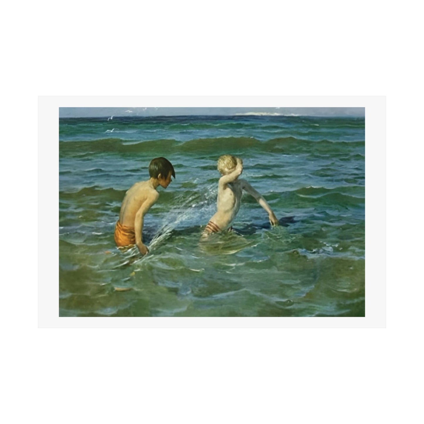 Coastal  Beach Art Poster by Virginie Demont Breton - Mousse et Terrien  - Enhanced Quality Sea Play Print - Rare Artistic Find