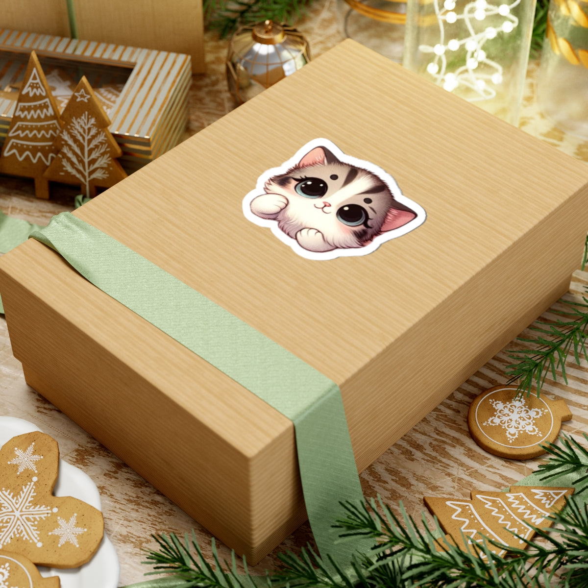 Cute Animated Kitten Vinyl Decal, High-Quality Laptop and Water Bottle and Kindle Sticker, Durable and Removable Cat Sticker