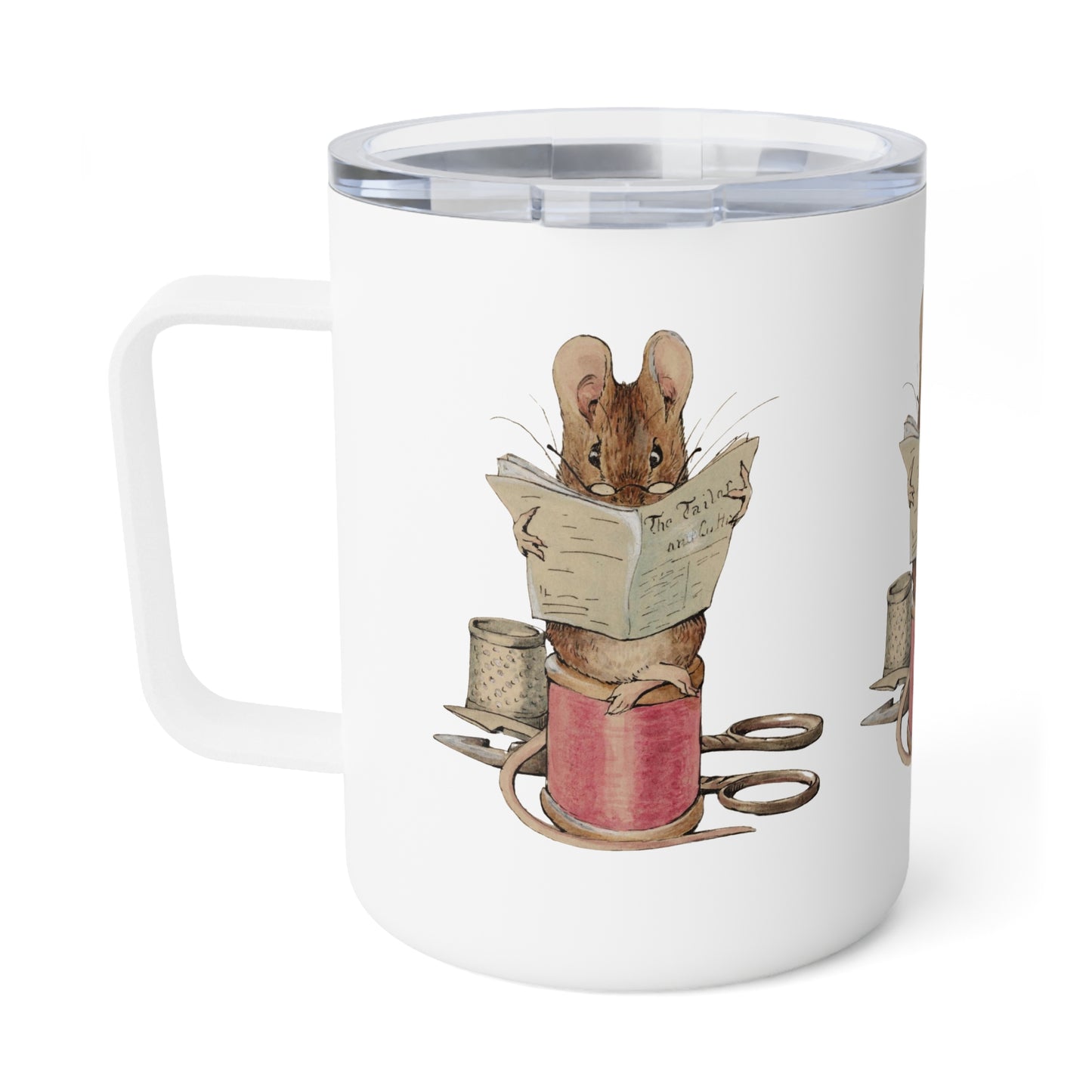 Cute Mug, Tailor Mouse illustration, Insulated Coffee and Tea Cup 10oz