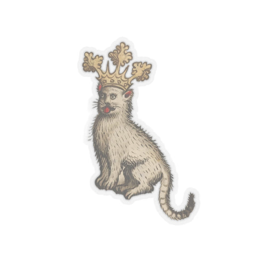 Medieval Cat Sticker, Crowned Cat with Tongue Out, Mystical Medieval Art Decal, Unique Gift