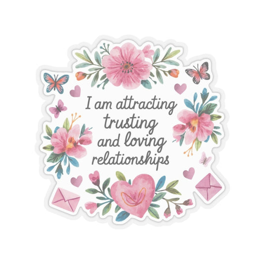 Love Affirmation Sticker, Attracting Trusting and Loving Relationships, Romantic Manifestation with Hearts and Flowers, Love Magnet Gift