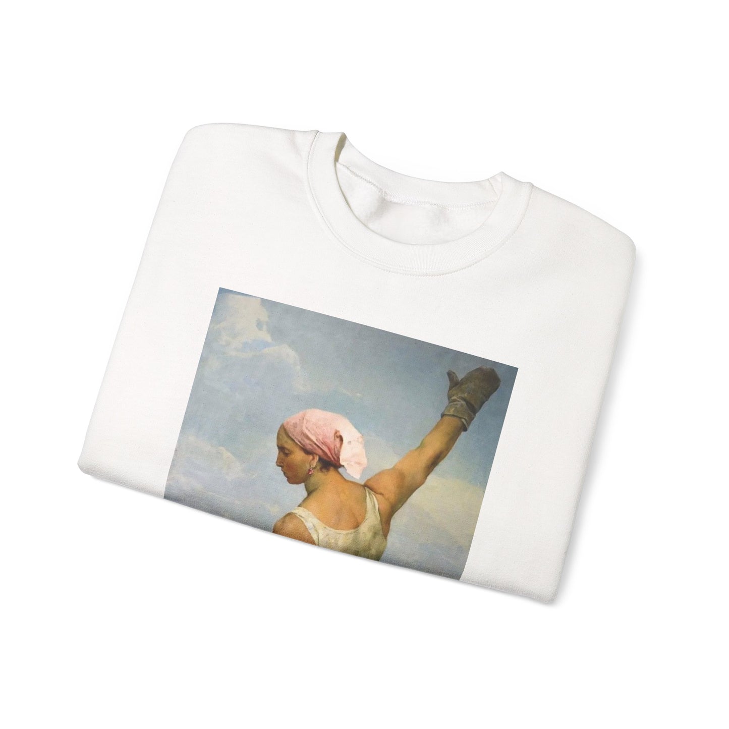 Feminist Art Crewneck Sweatshirt - Eco-Friendly Unisex Top with Construction Worker painting by Vladimir Serov