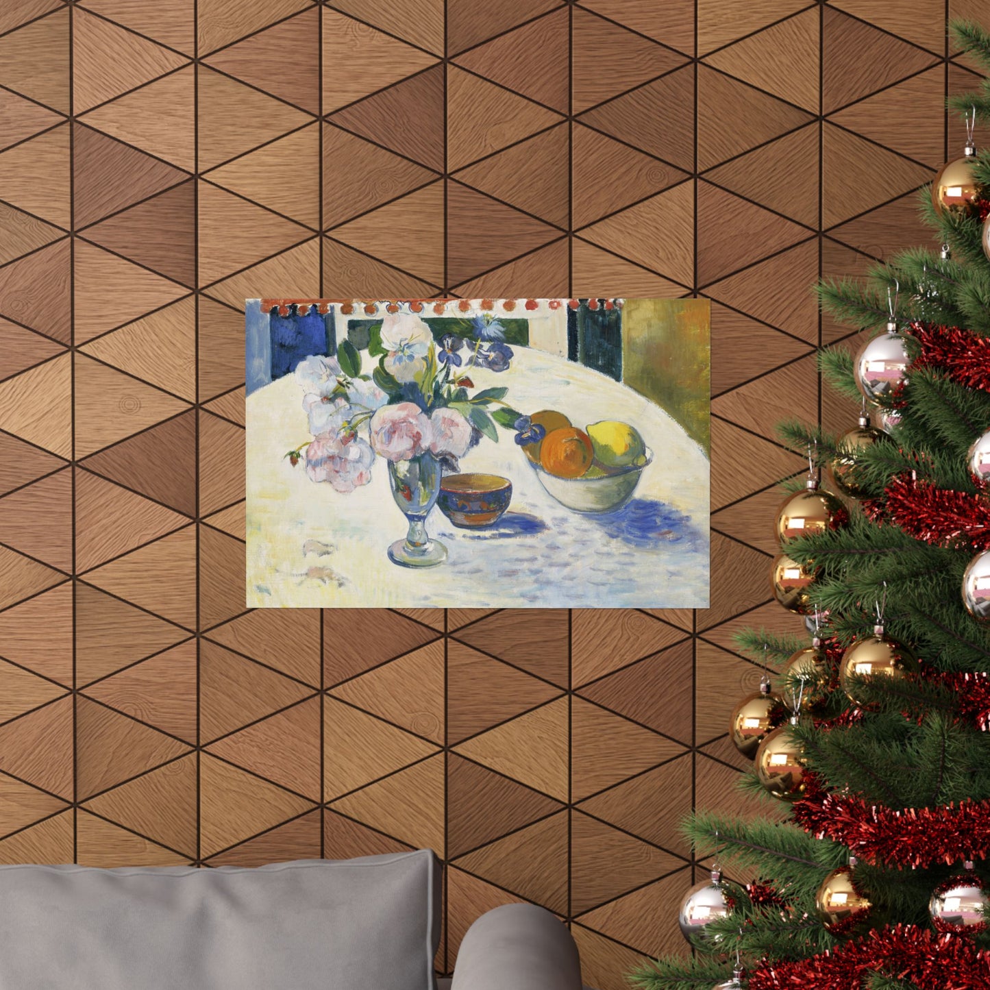 Paul Gauguin Flowers and a Bowl of Fruit on a Table Print, Vintage Still Life Wall Art Gift