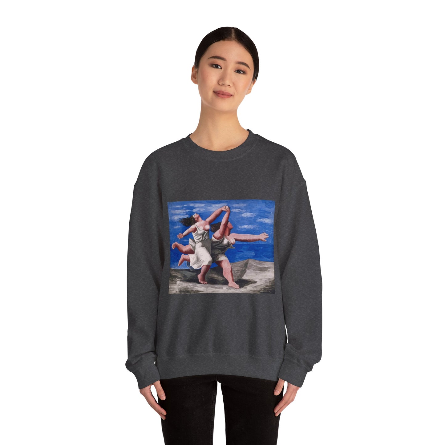 Pablo Picasso Women Running Beach Crewneck Sweatshirt, Art Lover Gift, Aesthetic Apparel, Feminine Beauty Jumper, Cozy Friend Present