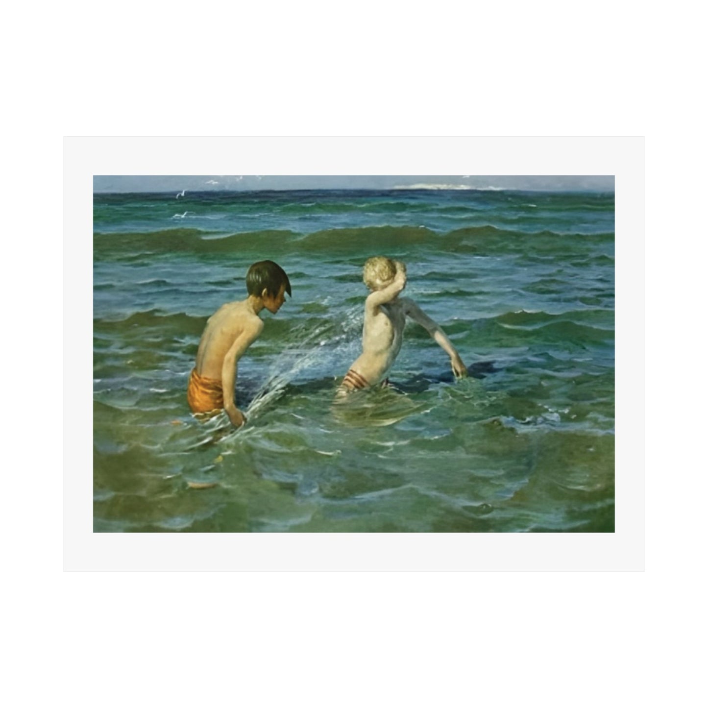 Coastal  Beach Art Poster by Virginie Demont Breton - Mousse et Terrien  - Enhanced Quality Sea Play Print - Rare Artistic Find