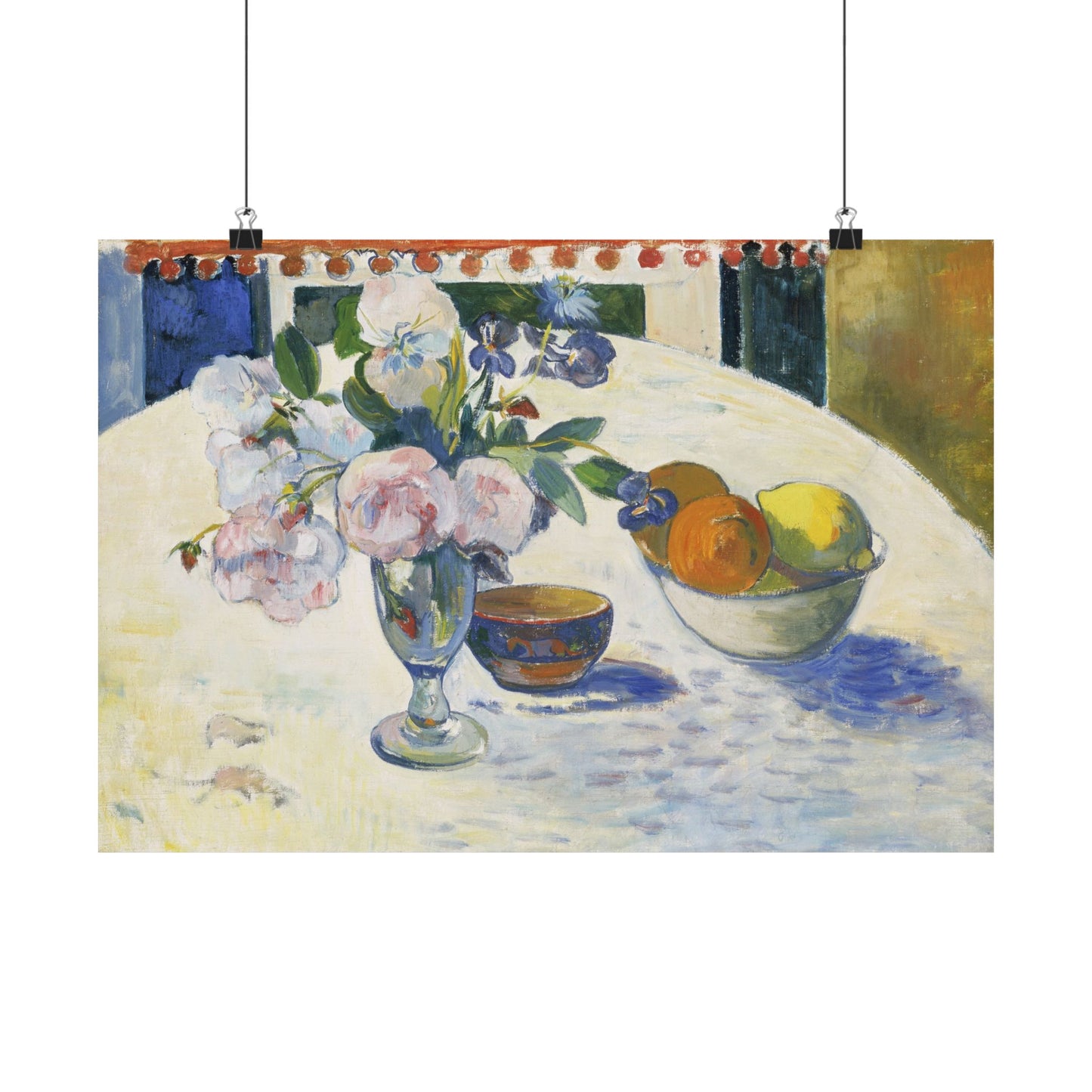 Paul Gauguin Flowers and a Bowl of Fruit on a Table Print, Vintage Still Life Wall Art Gift